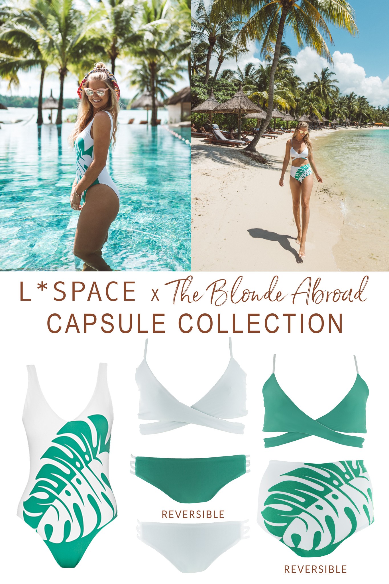 LSPACE x The Crazy Fun Life Teal and White Bikini Collection