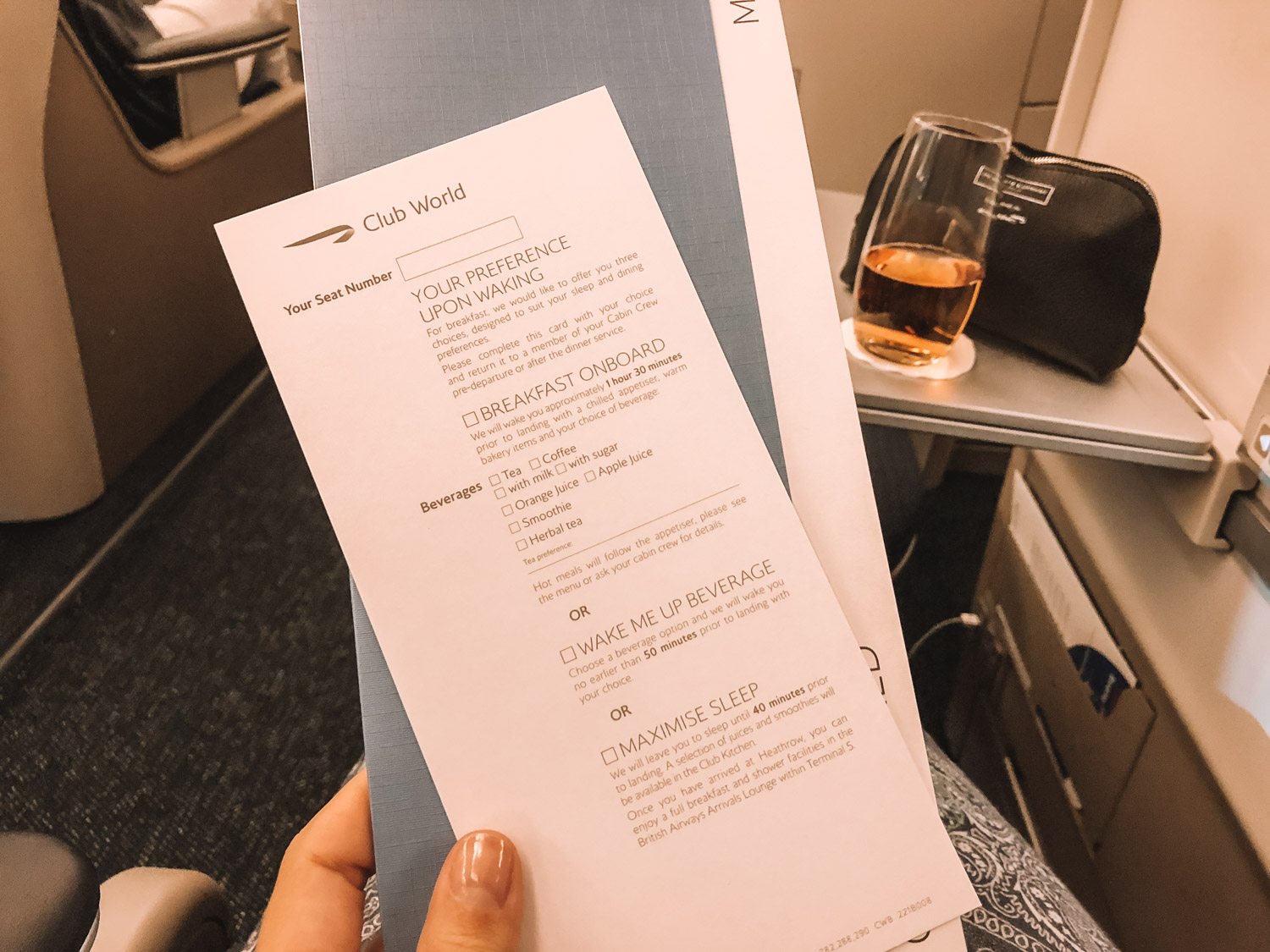 Menu on British Airways