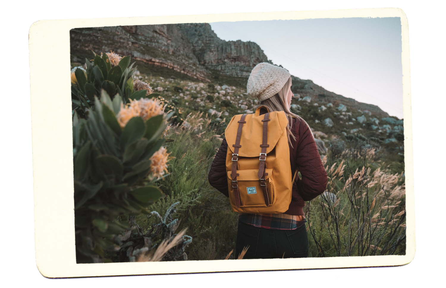 blonde travel backpack