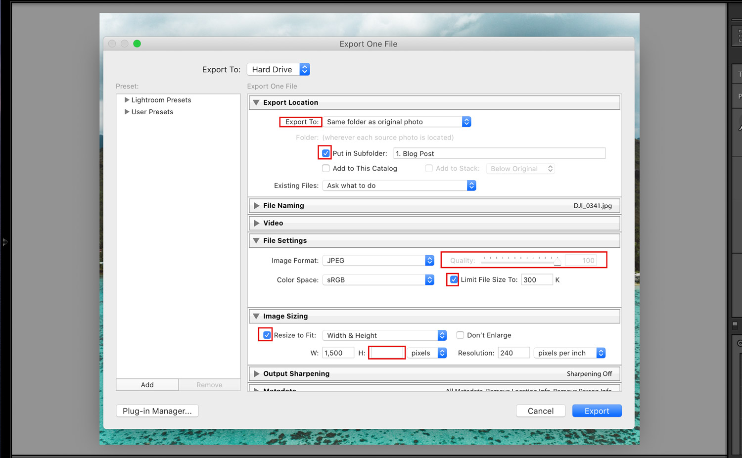 Export Settings
